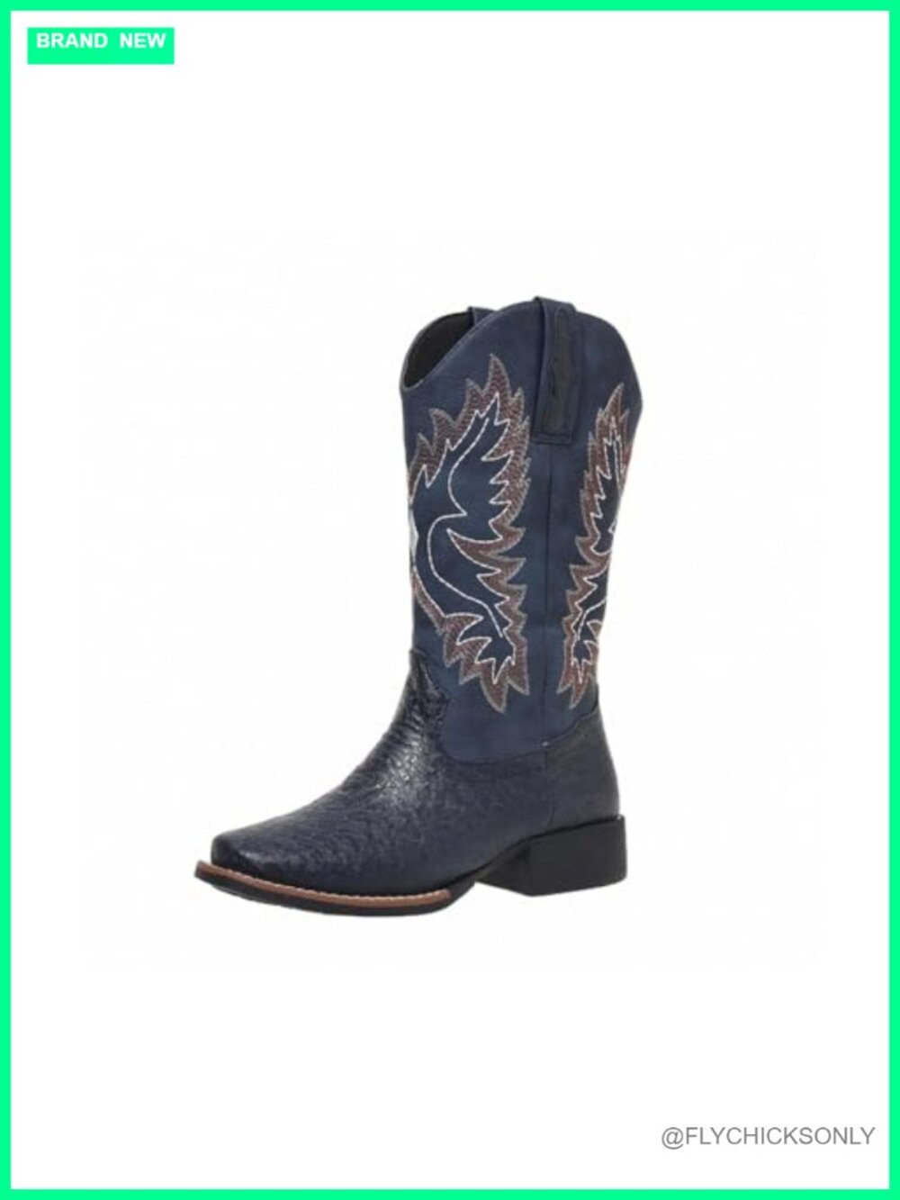 Wide Calf Cowboy Boots Faux Leather Western Embroidery Mid-Calf Square Toe